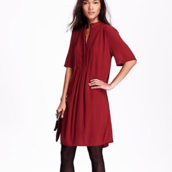 Old Navy dark red cranberry burgundy pleated bump friendly tunic shirt size xs - Picture 6 of 6
